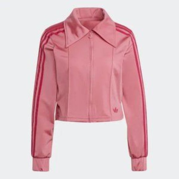 Adidas Pink and Red Cropped Wide Collar Track Jacket Size Large - Picture 2 of 7